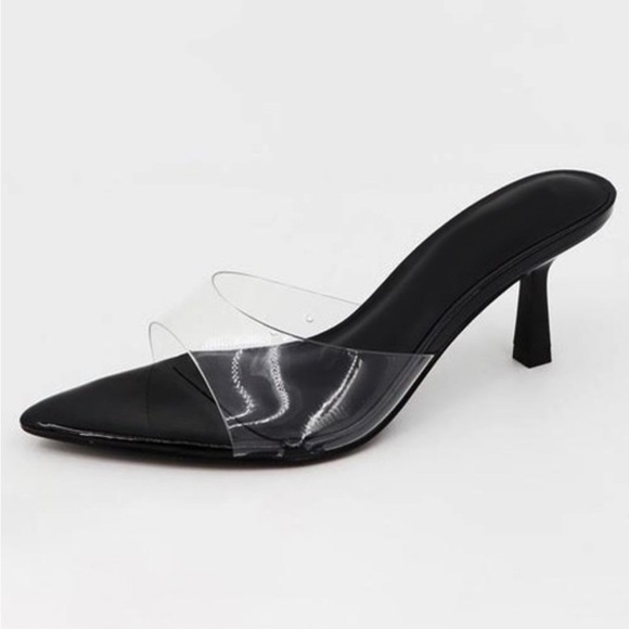 ✨ NEW! Clear Black Pointed Toe Kitten Heels - Picture 6 of 9